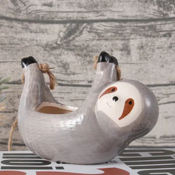 

Sloth Shape Flower Pot Hanging Succulent Plant Pot Container Unique Home Decoration Ornament for Living Room Office (Grey)