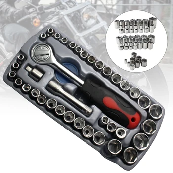 

40pcs Maintenance Professional Motorcycle Practical Car Tool Kit Durable Portable Socket Wrench Tire Repairing Universal Metal