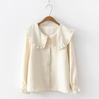 2020 Korean Spring Autumn Long Sleeve Ruffles Peter Pan Collar Women Blouse Shirts Tops Female School Uniform Girls White Shirt 2