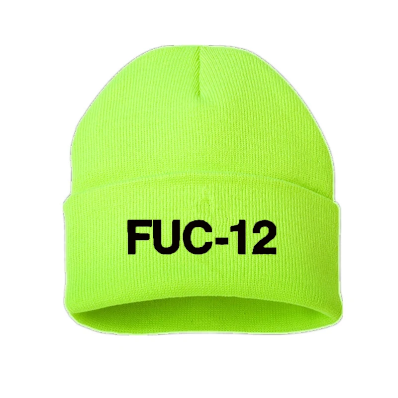 Billie Eilish FUC-12 хлопок вышивка повседневные шапочки для мужчин и женщин вязаная зимняя шапка твердая хип-хоп Skullies шляпа Кепка в стиле унисекс - Цвет: green