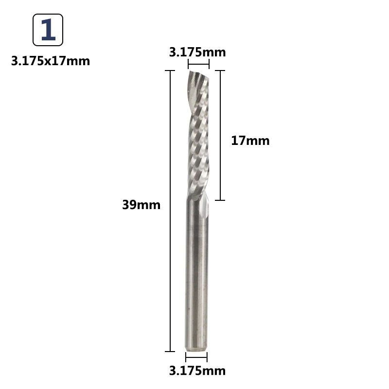 XCAN 10 шт. 3,175 мм хвостовик концевые фрезы CNC режущий Длина 15/17 мм/20 мм/22 мм Один Флейта Спираль Фрезы для контурной обработки одиночных каннелюр фреза - Длина режущей кромки: 3.175x17x3.175mm