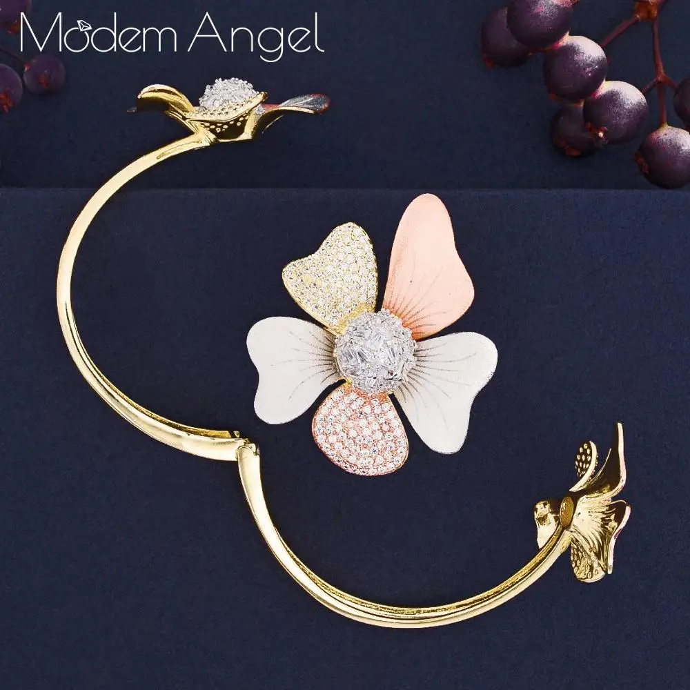 ModemAngel, роскошный цветок, 2 шт., набор колец, кубический циркон, Ювелирные наборы для женщин, свадебные, триколор, африканские, Дубай, свадебные ювелирные изделия