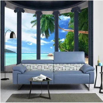 

milofi custom wallpaper mural Roman colonnade beach seascape background wallpaper mural