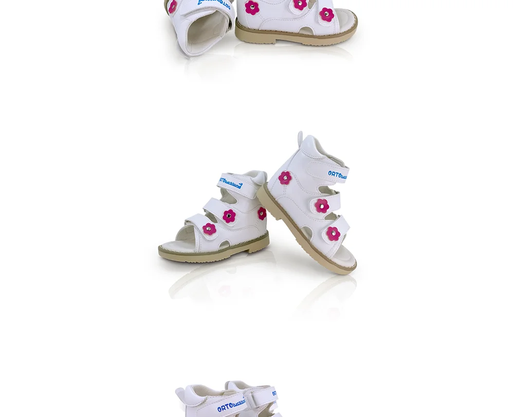 Kids Girls High-top Corrective Shoes White Genuine Leather Orthopedic Sandals with Lovely Flower Spring Summer Shoes for Health