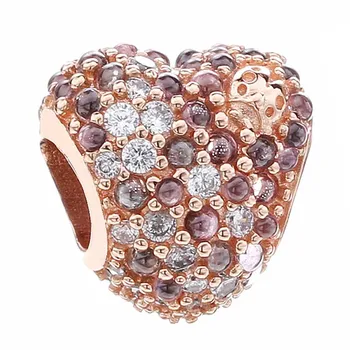 

New 925 Sterling Silver Bead Charm Rose Gleaming Ladybird Heart With Full Carstal Beads Fit Pandora Bracelet Bangle Diy Jewelry