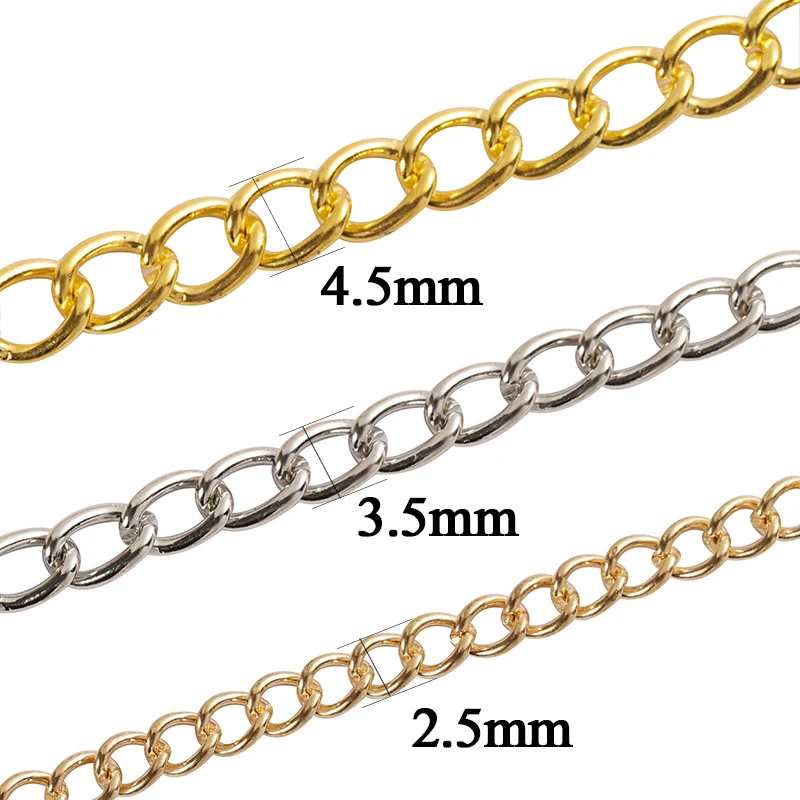 Catena per la creazione di gioielli da 2 metri collana in argento dorato fai da te in metallo piatto 2.5/3.5/4.5mm accessori per catena di estensione componenti all'ingrosso