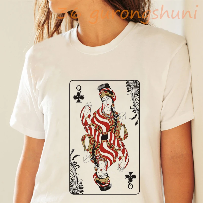 

tops Playing cards Q graphic t shirts tees Poker Q print tshirt goth funny t shirt women grunge aesthetic clothes streetwear