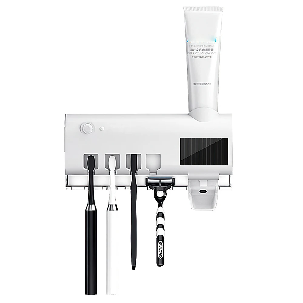 

Solor Power USB Toothbrush Storage UV Sterilization Automatic Toothpaste Dispenser Multi-function Wall-Mounted Toothbrush Holder
