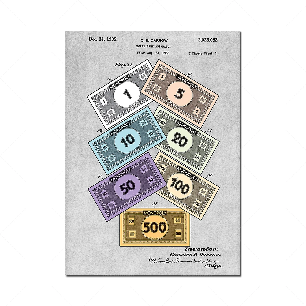 Monopoly Money Colorized Patent Téléchargement numérique, Kids Room Decor Nursery Decor