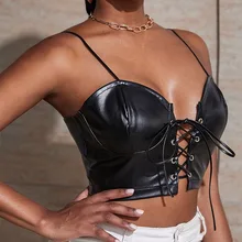 

2022 Bustiers Steampunk Corset Bustiers Sexy PU Leather Hollow Out Bandage Crop Top Club Bras Women Bra Lingerie Tube Tops
