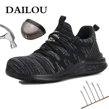 

DAILOU Men Work Safety Shoes Breathable Steel Toe Working Boots Male Anti-smashing Construction Safety Shoes Sneakers Plus Size