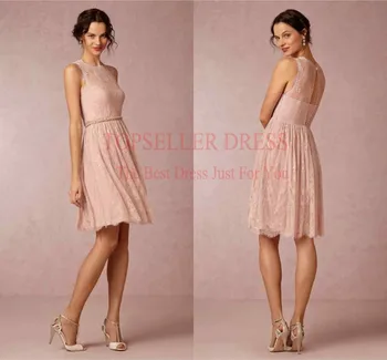 

Graceful Nude Pink Jewel With Sweetheart Lace Vestido De Festa 2019 Bridesmaid Dress Knee Length Beadings Casamento Dresses