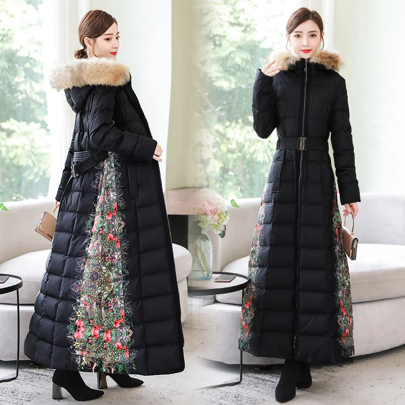 Большие размеры 4xl, новинка, женская зимняя куртка, Новое поступление, с меховым капюшоном, длинное пальто, с хлопковой подкладкой, теплая парка, женские парки