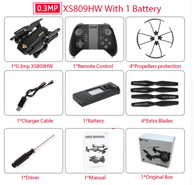 Visuo Xs809hw Xs809w складной Дрон с камерой Hd 2mp широкий угол Wi-Fi Fpv высота удержания Rc Квадрокоптер Вертолет Vs H47 Дрон - Цвет: 30W XS809HW 1B