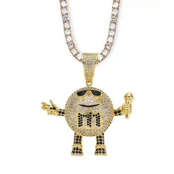 

HipHop Jewelry Iced Out CZ Stones Karaoke Master Robot Pendant M Bean Microphone Pendant Necklace For Nightclub Rap Accessories
