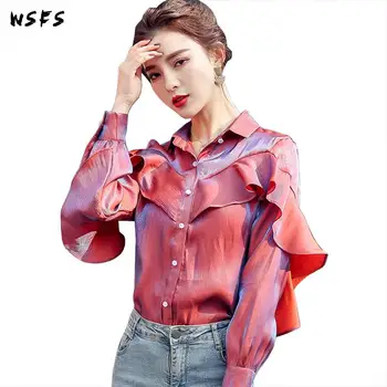 

Spring Women Shirt Top Blue Loose Ruffles Vintage Elegant Clothes Office Ladie Tops Sexy Party Bodycon Red Korean Shirts Clothes