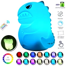 

16Colors Silicone Dinosaur Night Light USB Rechargeable Touch Sensor with Remote Timer LED Baby Bedside Sleep Lamp for Kids Gift
