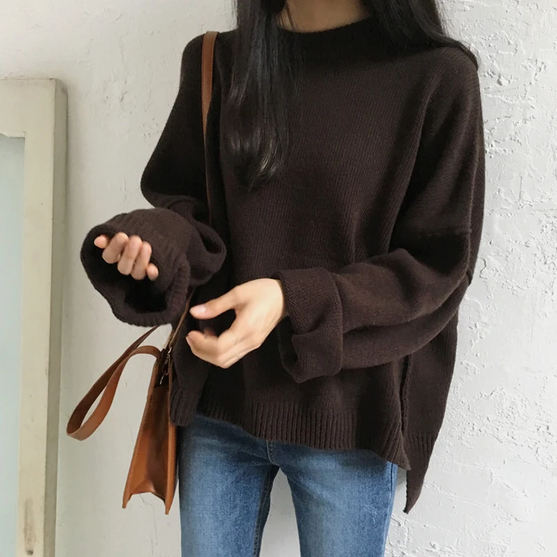 DISWEET Harajuku, одноцветные свитера, винтажные свободные вязаные топы, женские модные пуловеры больших размеров, 2 цвета, одежда - Цвет: 1