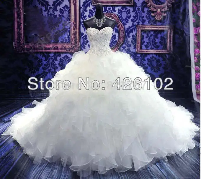 

2019 Custom Made Real Sample Sweetheart Luxury Royal Puffy Pearl Beading Cathedral Train Ball Gown Wedding Dress