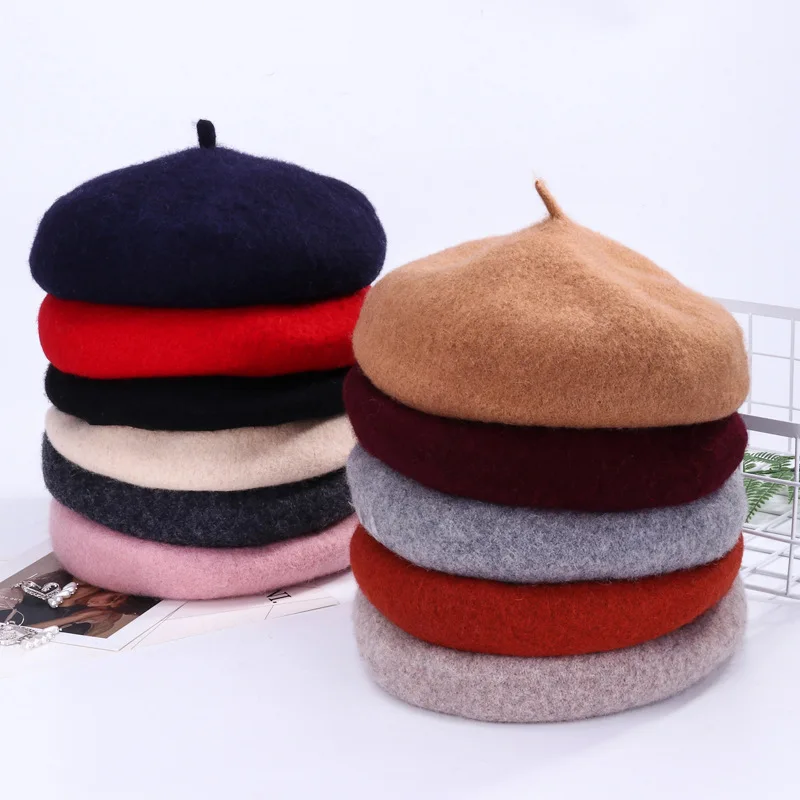 

Lady spring Winter Hat Painter style hat Women Wool Vintage Solid Color Caps Female Bonnet Warm Walking Cap