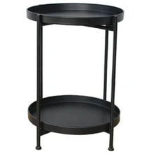 Table d'appoint ronde à 2 niveaux, Table basse en métal pour canapé, petite Table pliante pour salon, bureau, support à fleurs (noir)