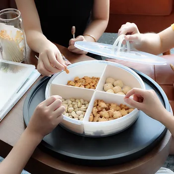 

Portable Dried Fruit Plate Fruit Box Household Compartment With Lid Modern Living Room Large Creative Dress Snack Storage Sealed