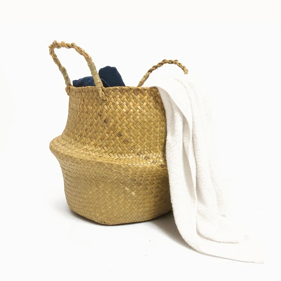 Household Storage Foldable Natural Woven Storage Basket Pot Garden Flower Vase Hanging Wicker Basket Bellied Baskets