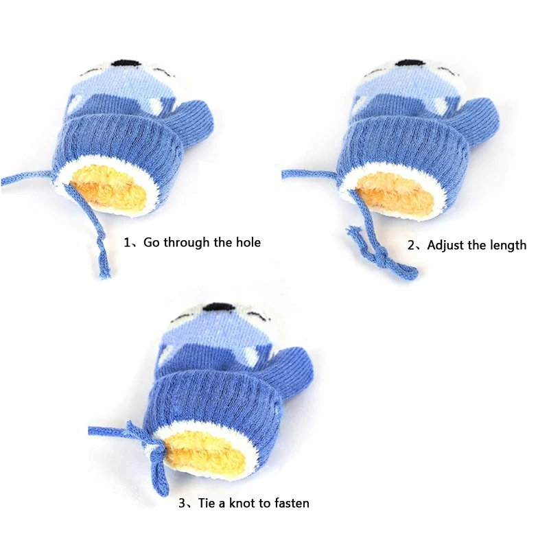 Children Gloves Cartoons For 1-3years Old Girls Boys Little Fox Winter Mittens Double-layer Knitted Wool Plus Velvet Warm Gloves