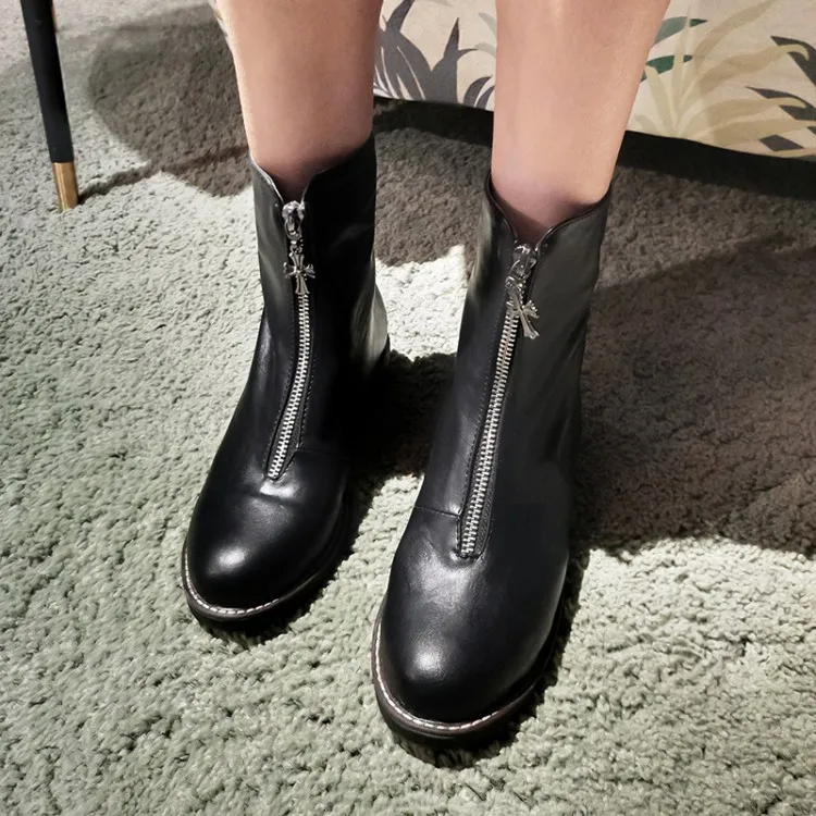 

Big Size 9 10 11 12 boots women shoes ankle boots for women ladies boots shoes woman winter Front zipper round head flat heel