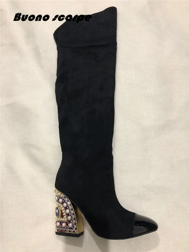 Buonoscarpe/Новинка; модные кожаные ботинки золотистого цвета; Bota Feminina; Новое поступление; Botas Mujer; туфли на высоком каблуке со специальной формой - Цвет: black