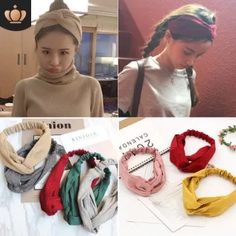 US $178.00 120pcslot DIY Simple Multi Knitting Cross Headbands Cross Elasticity Pure Colore Hair Band Styling Tools Accessories HA628