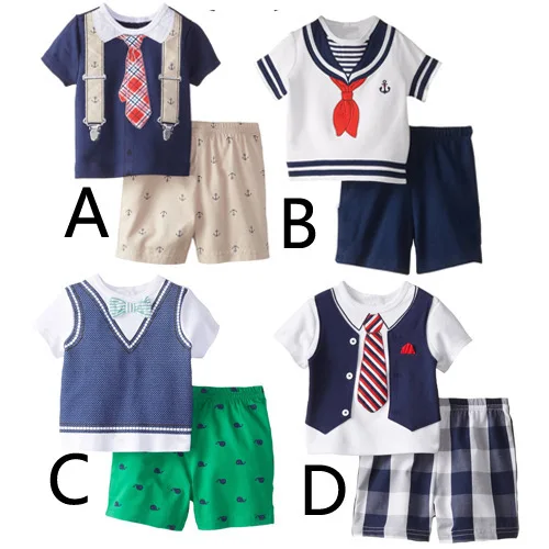 

2020 NEW Summer Baby Boys Clothing Set 2 Pieces Tie Print Gentleman Costumes Children's Tops+Shorts Suits Kids Boy Clothes