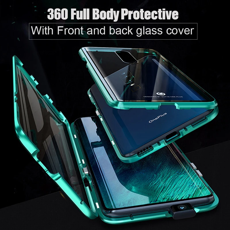 360 Полный Магнитный чехол для телефона Oneplus 7 Pro Алюминиевый металлический чехол-бампер двухсторонняя, для стекла чехол для Oneplus 7 Pro 1+ 7