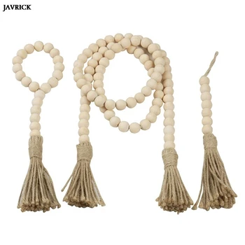 

3 Style Natural Wood Bead Garland Farmhouse Wooden Beads Rustic Country Farmhouse Prayer Beads for Wall Hanging Decor