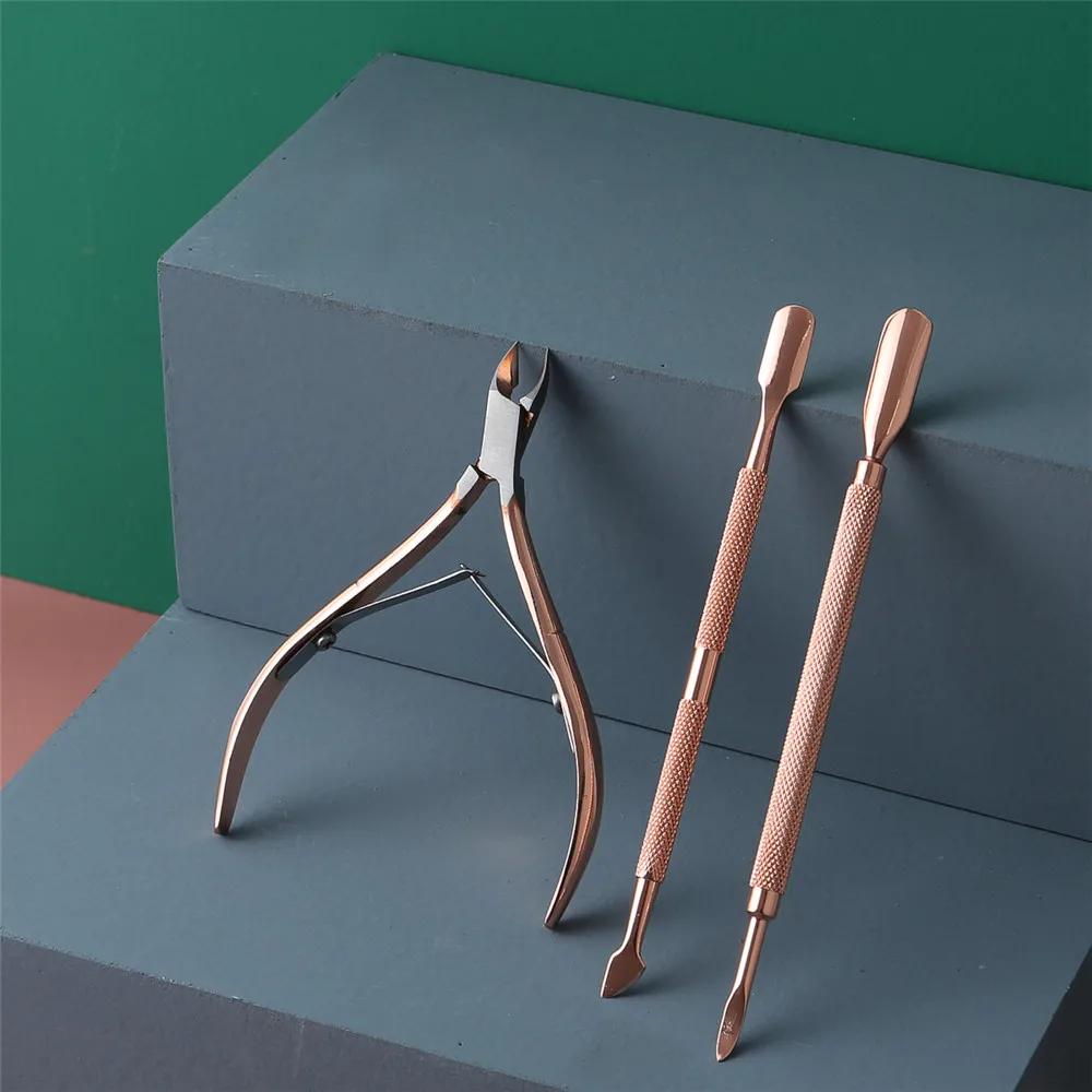 Pink Gold Cuticle Nipper and Pusher Set for Nail Care