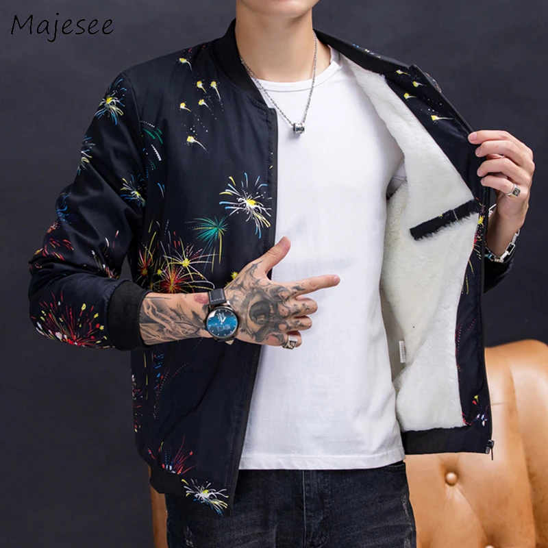 Jacket Men Big Size Black Coat Plus Velvet Thicker Winter Clothes Printing Mens Jackets and Coats Casual Slim Fit Cold-proof