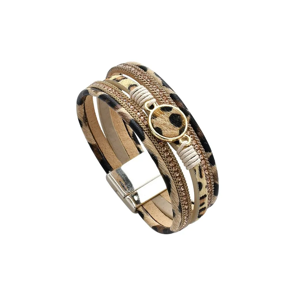 Women's Bracelets pulseras mujer moda erkek Fashion Trendy Magnetic Multilayer Leopard Ladies Leather Bracelet Jewelry Gift