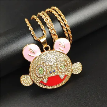 

Hip Hop Cartoon Rabbit Smile Face Pendant Necklace Iced Out Crystal Gold Silver Color Necklace Men Women Charms Jewelry Gifts