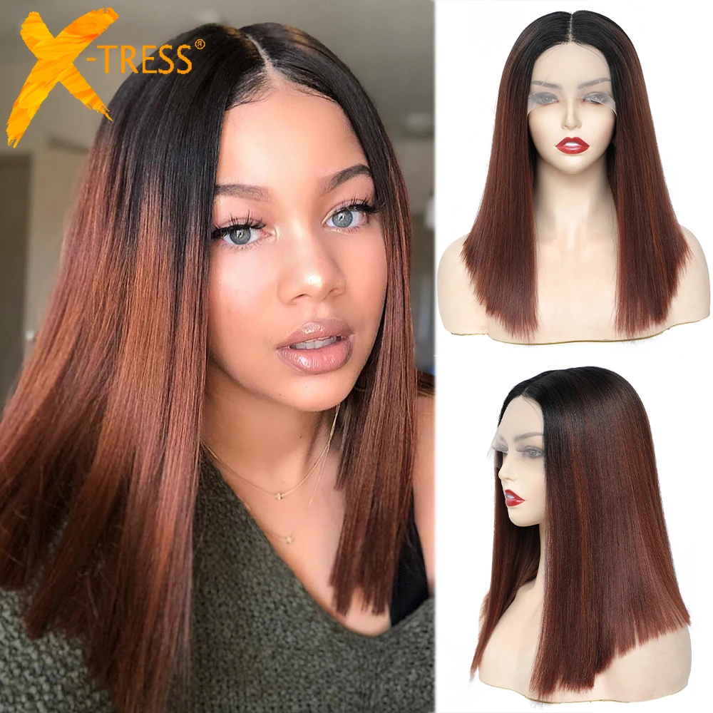 X TRESS Synthetic Lace Front Wig For Women Middle Part Short Blunt Bob  Shoulder Length Hair Wigs Ombre Orange Soft Natural Hair|Bộ tóc giả tổng  hợp ren| - AliExpress