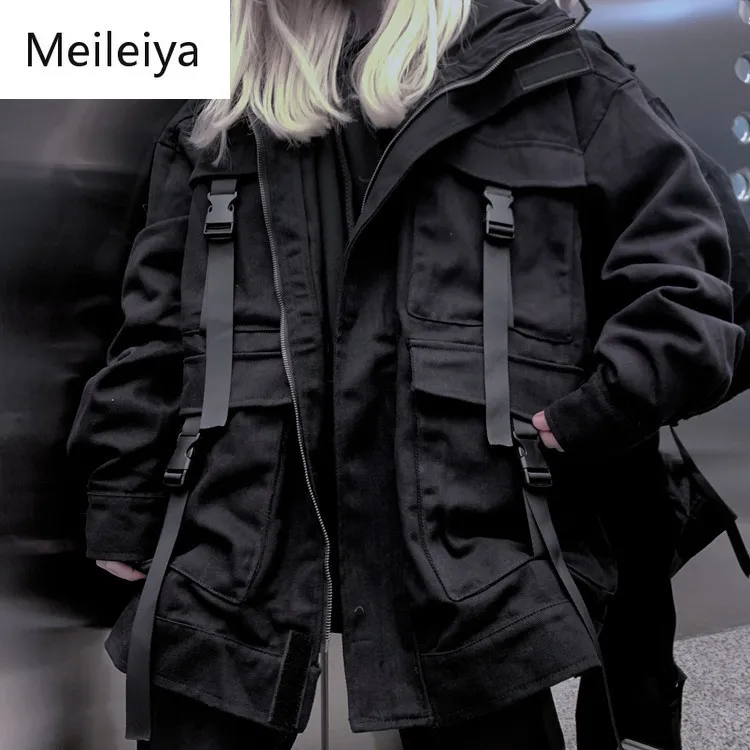 Meileiya, Корейская уличная одежда, Harajuku, черная джинсовая куртка, негабаритные карманы, женские джинсовые куртки, свободные, BF, винтажные, повседневные пальто