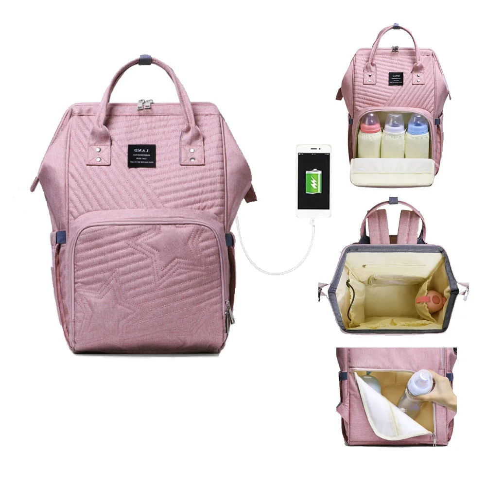 LAND USB сумка для подгузников для мам водонепроницаемый рюкзак для кормления ребенка очень большая сумка для детской коляски Уход За Младенцами подгузник на молнии