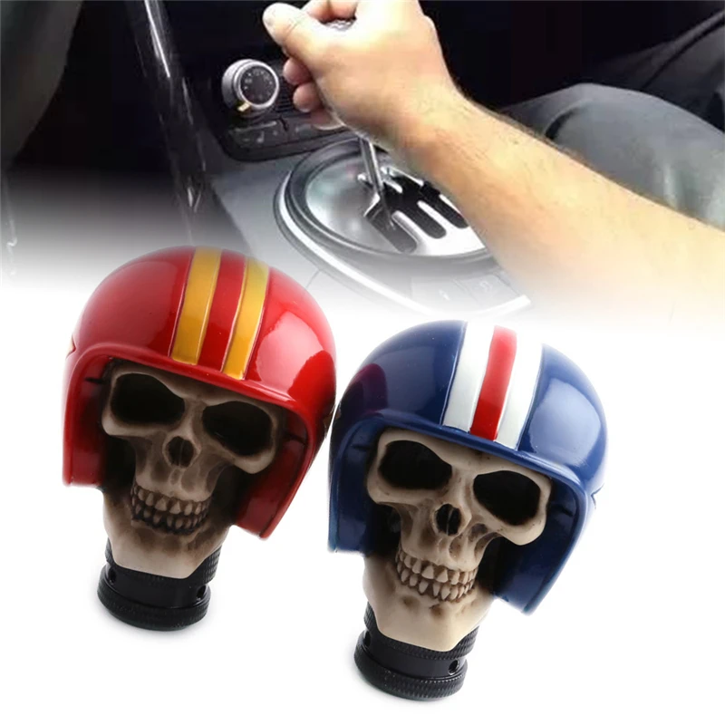 

Blue/Red Universal Car Helmet Skeleton Skull Head Manual Gear Shift Lever Knob High Quality Material Auto Decoration Accessories