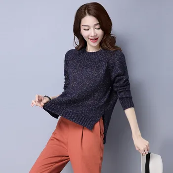 

korean style autumn winter glitter bright silk sweater women jumper pullover casual fashion O-neck long sleeve pull jumpers