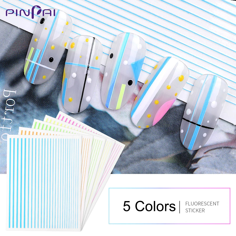 

5 Colors Fluorescent Nail Stickers Stripe Lines Nail Art Decals Adhesive 3D Striping Tape Nail Art Stickers Manicure Accessories