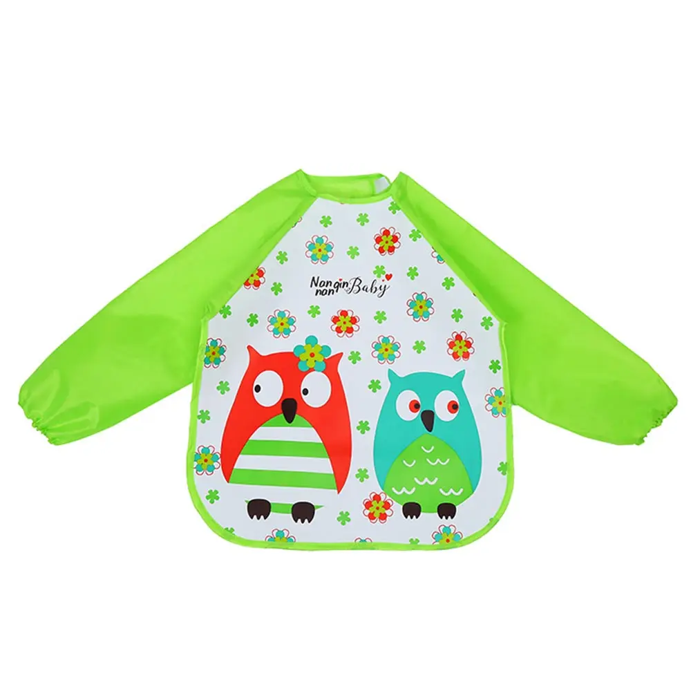 green owl Милые детские нагрудники с мультяшными животными, водонепроницаемый цветной детский нагрудник с длинными рукавами, Детский фартук с длинным рукавом, нагрудники для кормления - Цвет: green owl