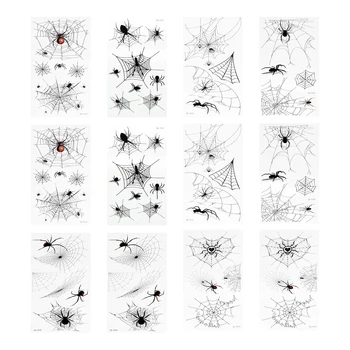 

12 Sheets Halloween Tattoos Stickers Spooky Sweat-proof Body Decal Spider Web for Masquerade Vampire Makeup Zombie Makeup