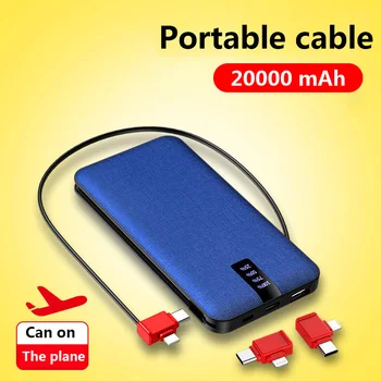 

Power Bank 20000mAh Mini Poverbank External Battery Charging Built in 3 Cables with USB Type-C Cable for xiaomi mi iPhone