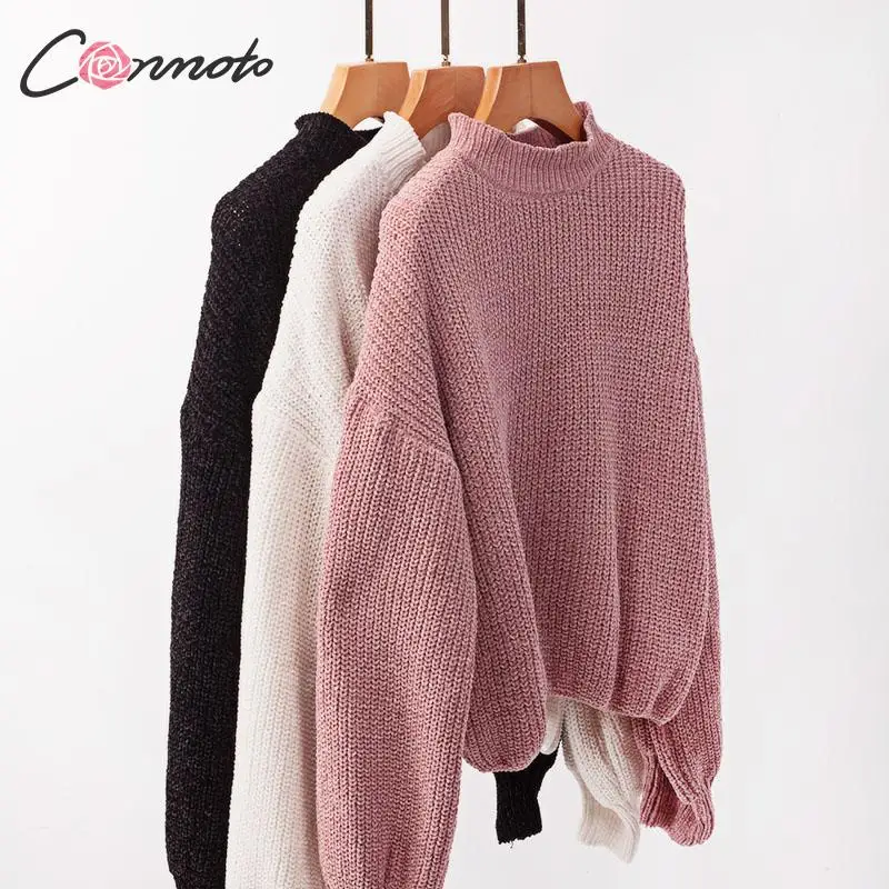Conmoto синель розовый сексуальный осень зима вязаный свитер Женский Повседневный женский свитер вязаный женский укороченный свитер
