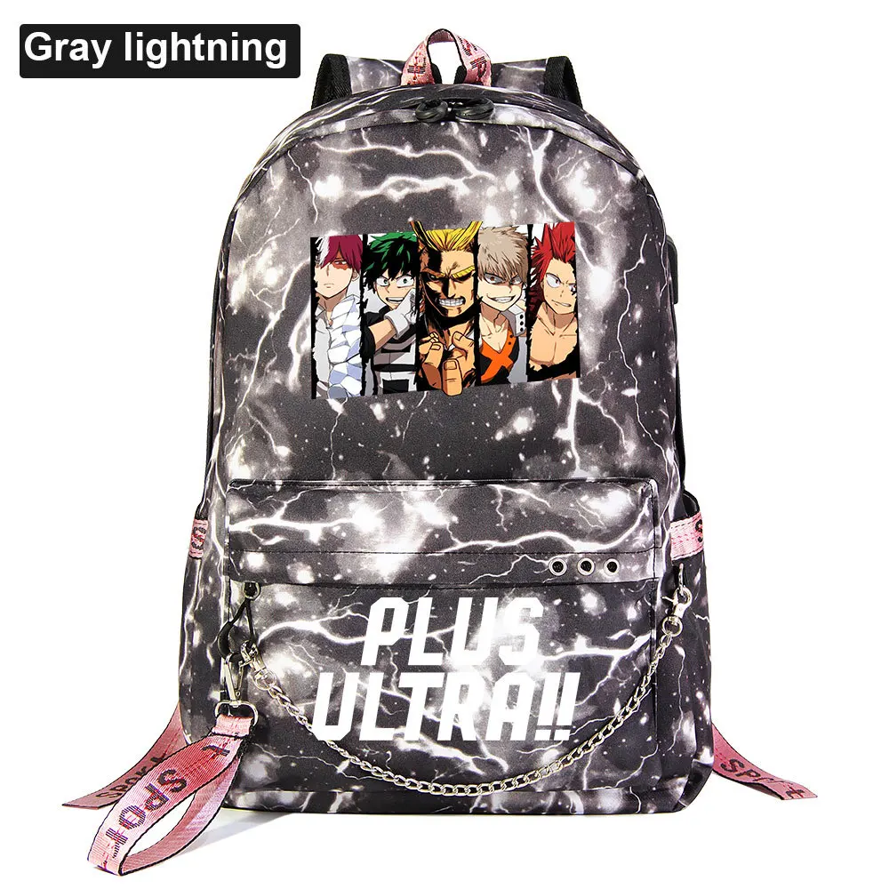 Рюкзак My Hero Academy Plus Ultra USB, школьные сумки, черный, розовый, Mochila, дорожные сумки, рюкзак на цепочке для ноутбука, с usb-портом