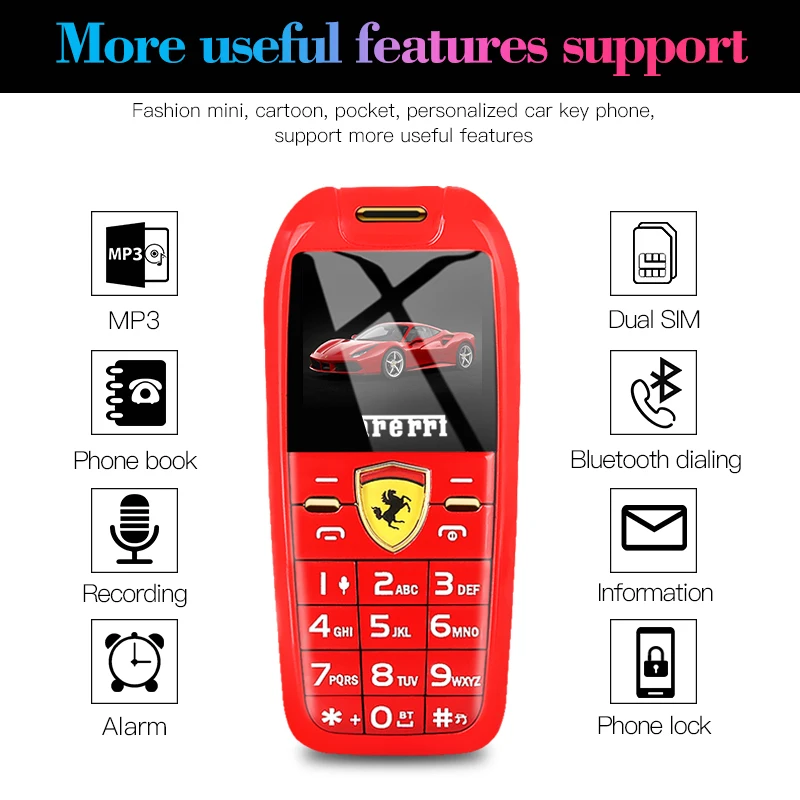  Mini Car Key Model Design Mobile Phone Magic Voice Dual Sim Changer Russian language keyboard Tiny 